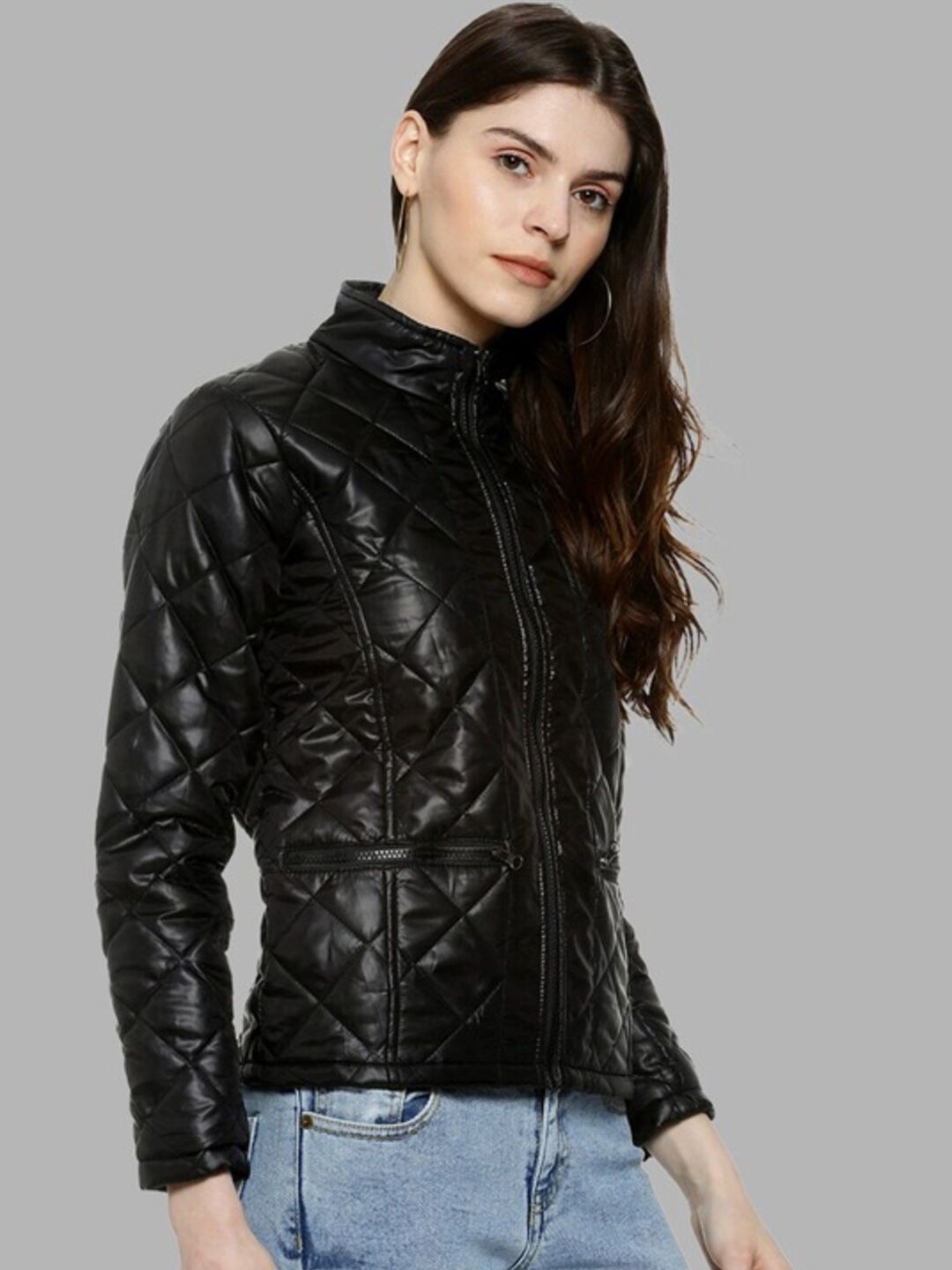 Campus Sutra Mandarin Collar Windcheater Outdoor Quilted Puffer Jacket