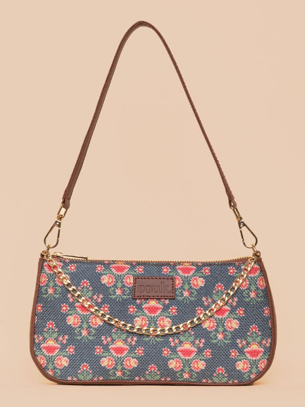 ZOUK Floral Printed Structured Baguette Bag Handbags