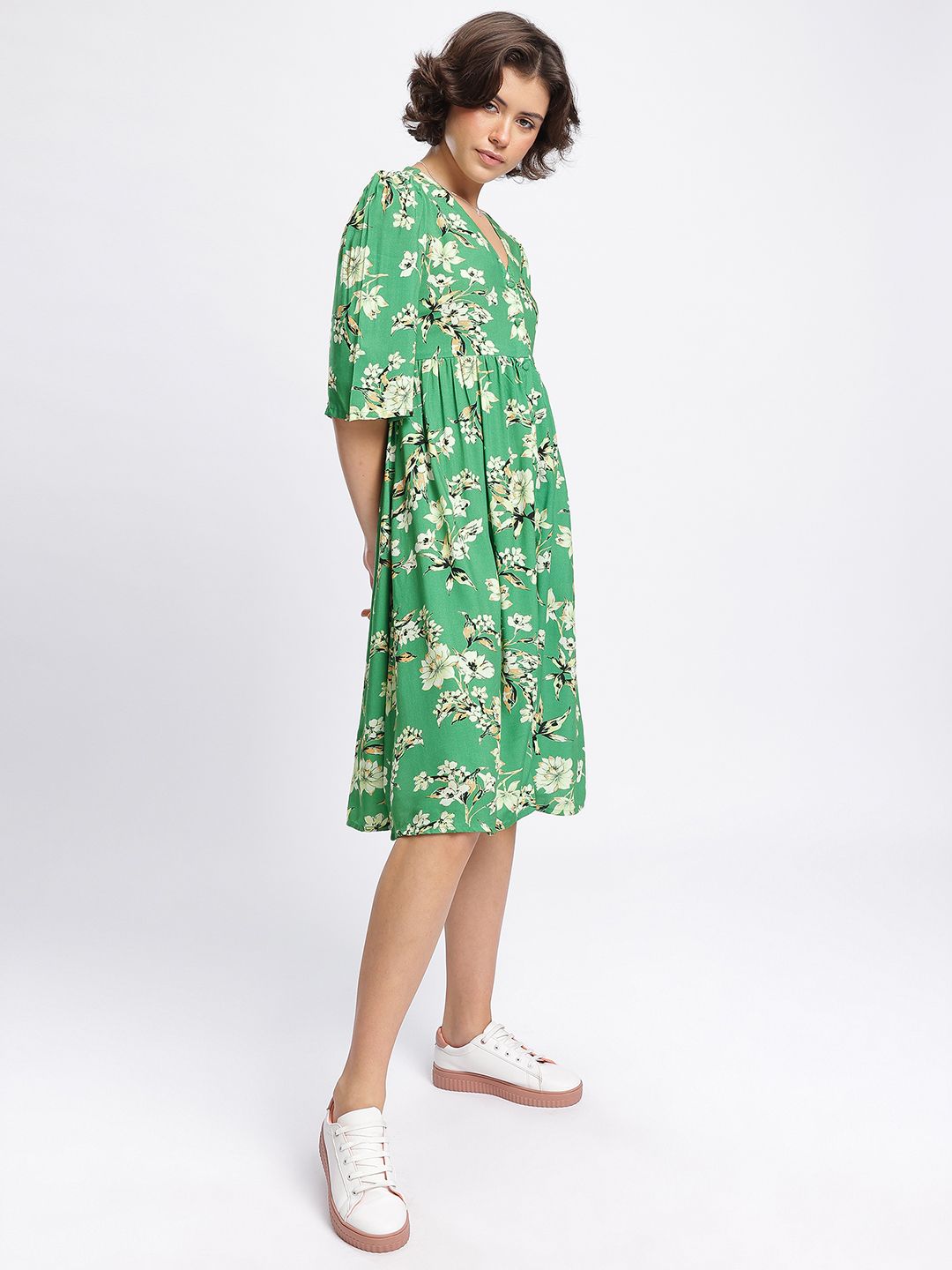 DressBerry Floral Fantasy Cut-Out Midi A-Line Dress