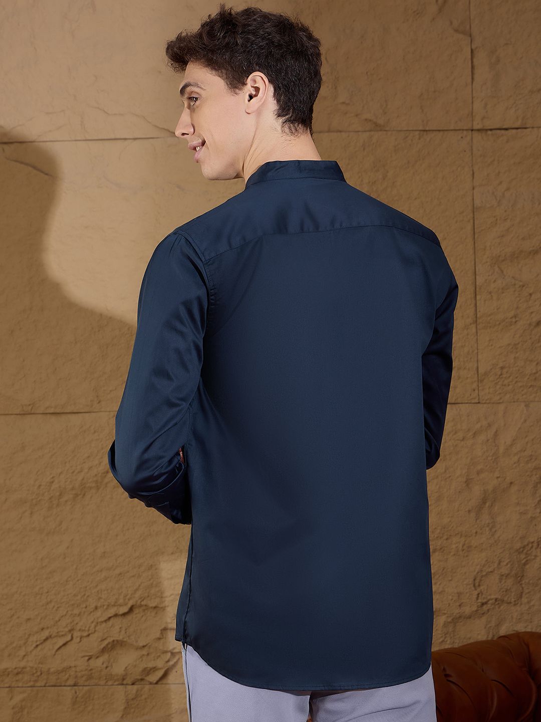 DENNISON Men Smart Mandarin Collar Solid Cotton Casual Shirt