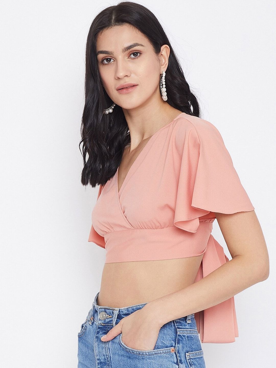 Berrylush Women Pink Solid Wrap Top