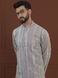 SOJANYA LUXE Kurta Lurus Kolar Mandarin Bersulam Geometrik