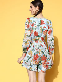 Berrylush Women Deep Blue Printed Playsuit