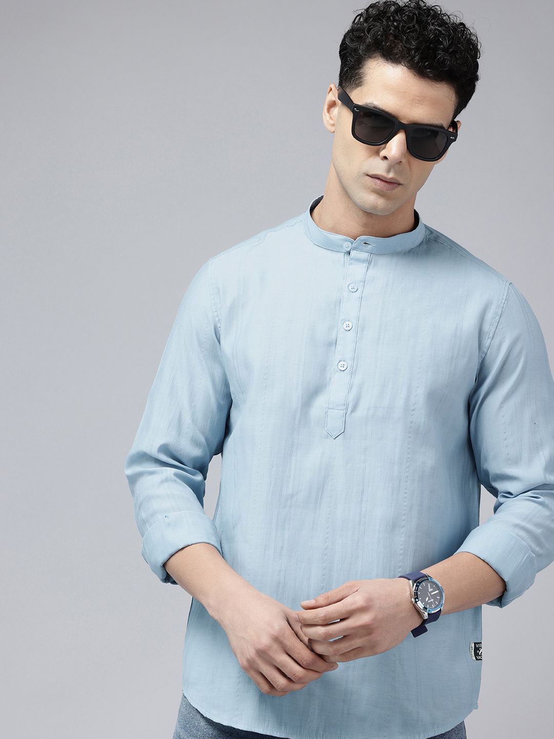 SPYKAR Slim Fit Band Collar Pure Cotton Casual Shirt