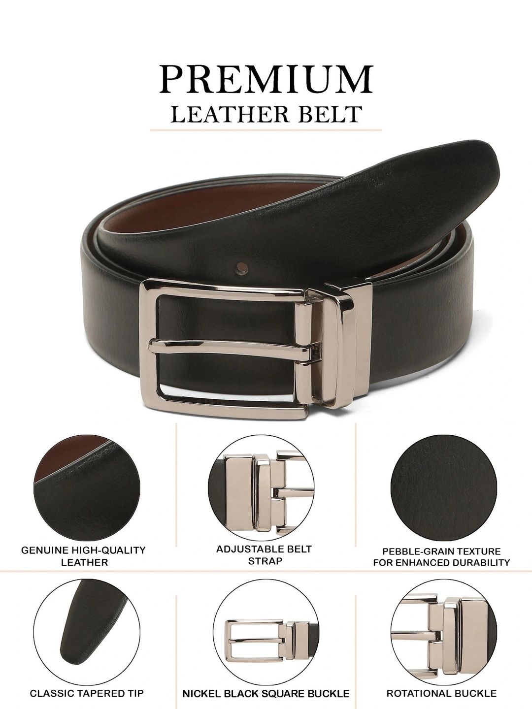 Teakwood Leathers Men Textured Leather Reversible Belt