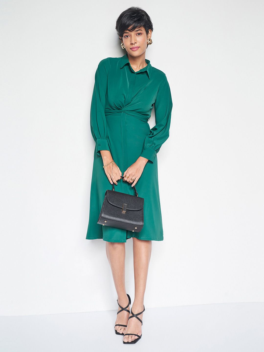 AND Cuffed Sleeves Shirt Midi Dress