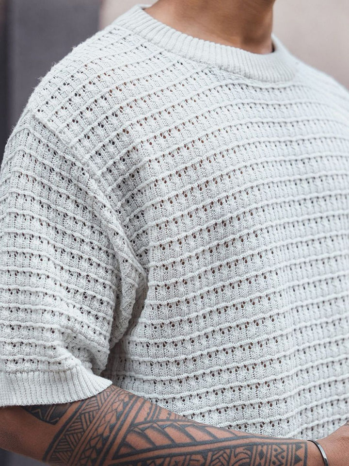 Powerlook Crochet Knit Oversized Half Sleeves T Shirt