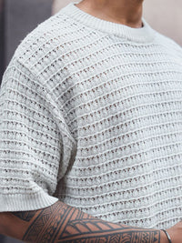 Powerlook Crochet Knit Oversized Half Sleeves T Shirt