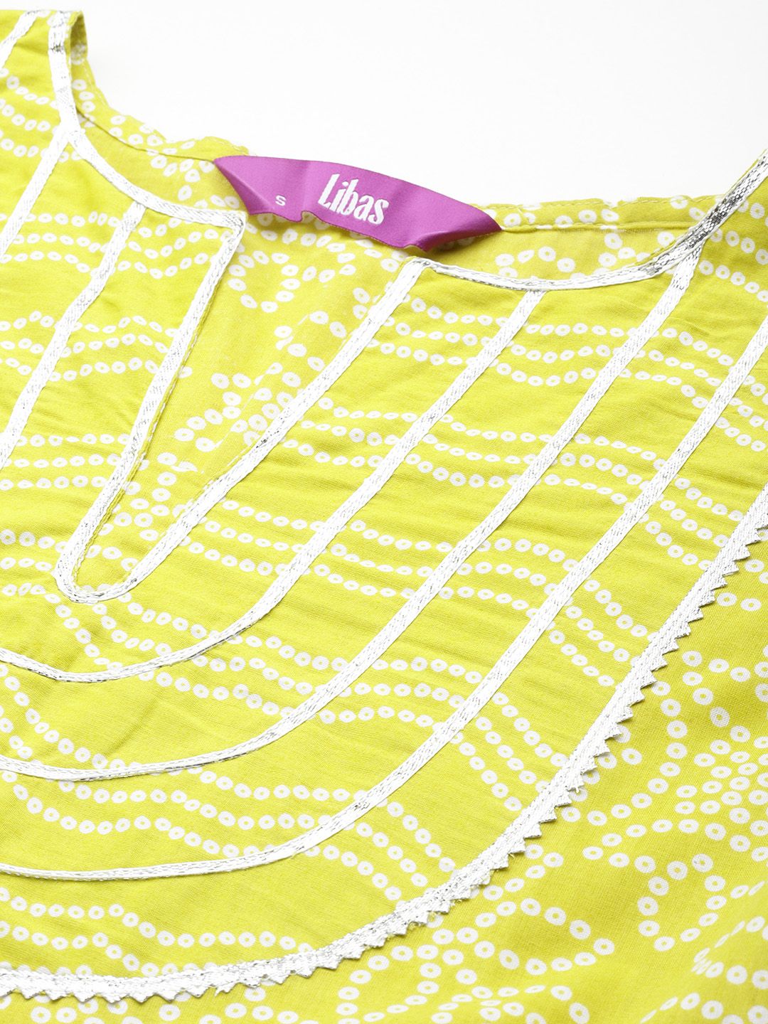 Libas Women Bandhani Yoke Design Empire Gotta Patti Cotton Kurta with Trousers & Dupatta