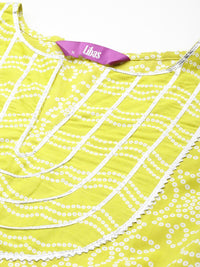 Libas Women Bandhani Yoke Design Empire Gotta Patti Cotton Kurta with Trousers & Dupatta