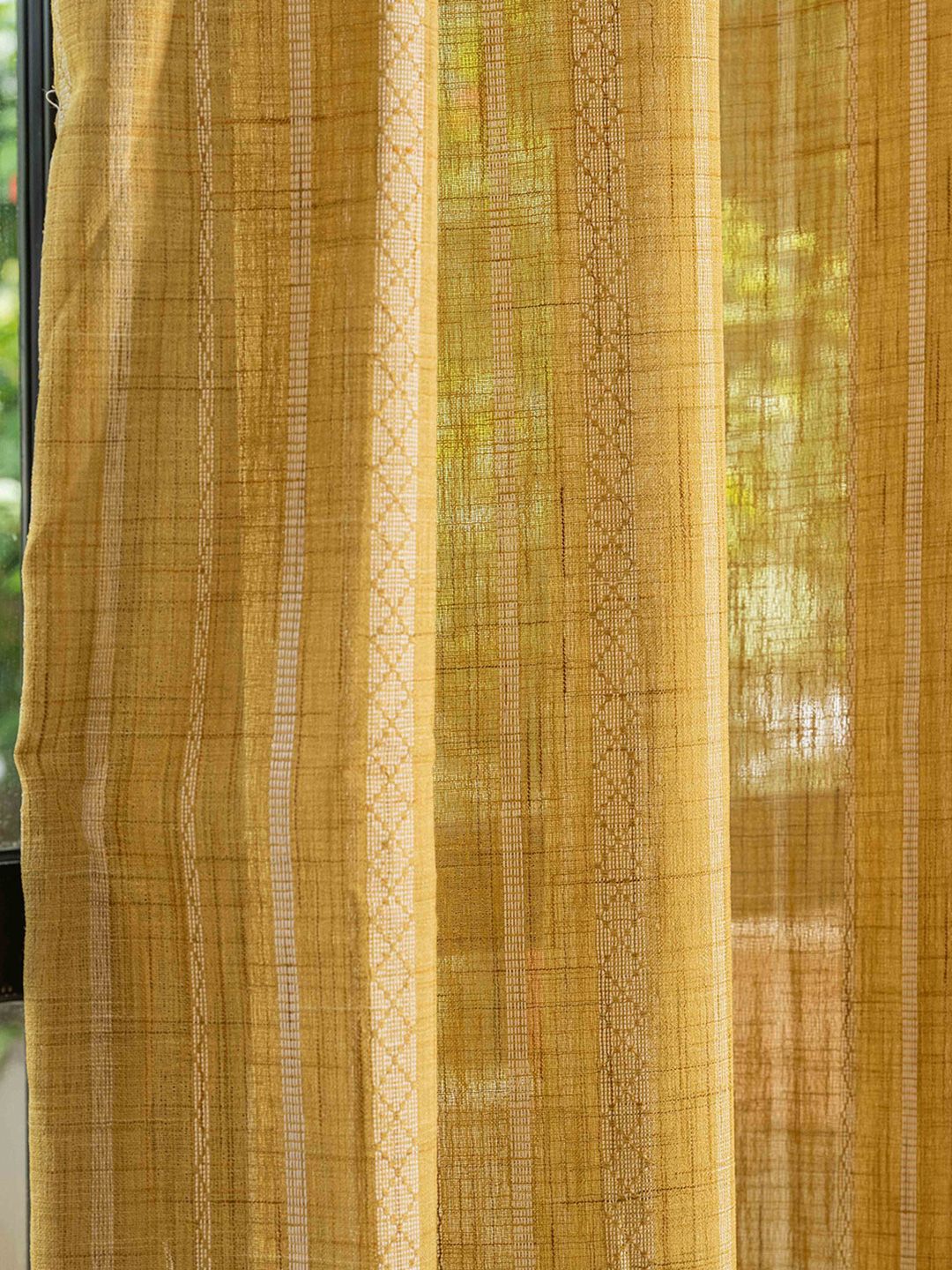 URBAN SPACE Mustard 2 Pieces Striped Sheer Window Curtains