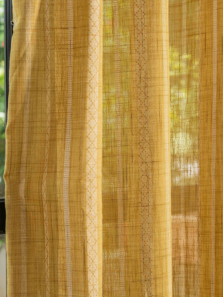 URBAN SPACE Mustard 2 Pieces Striped Sheer Window Curtains