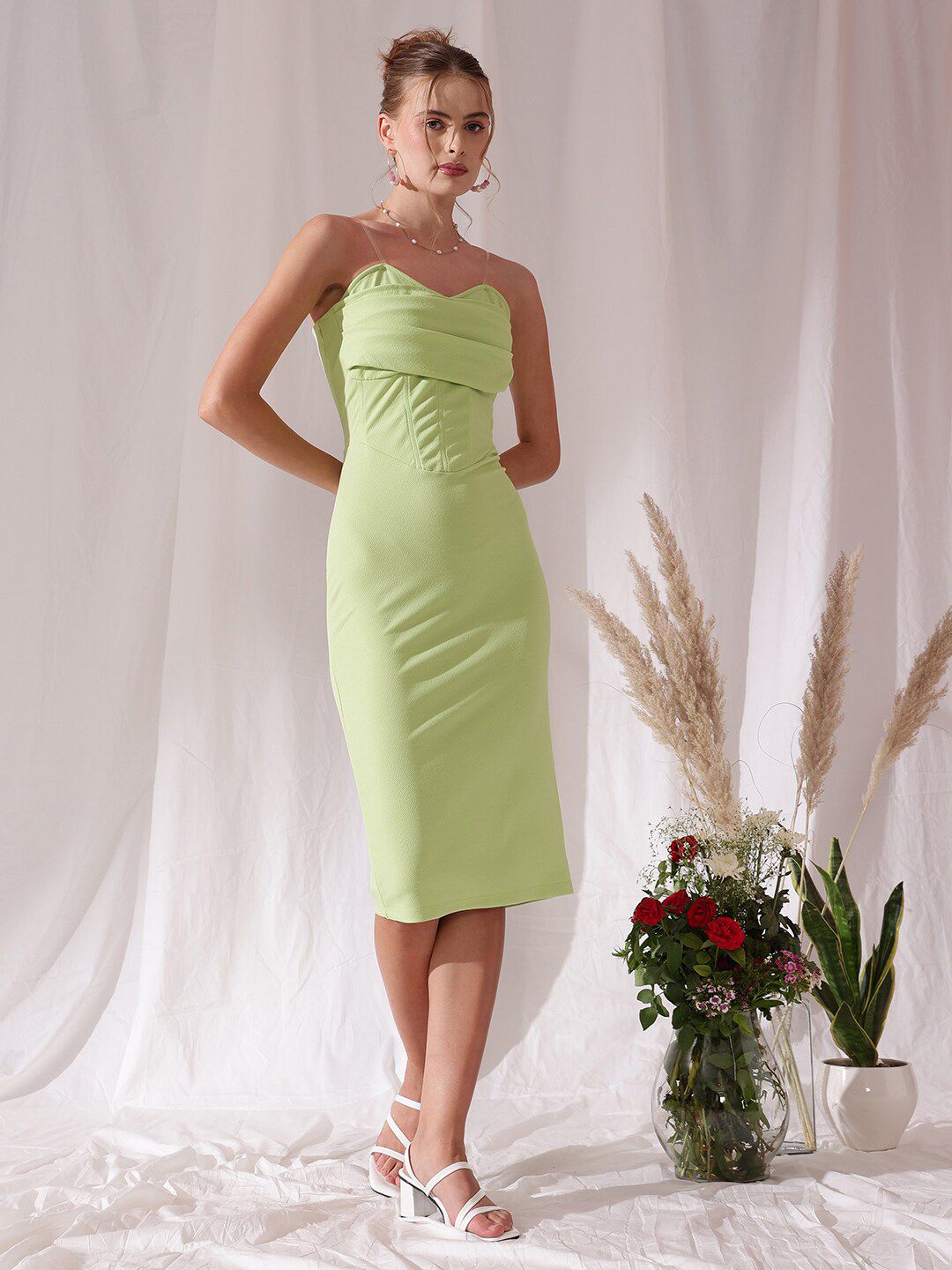 STREET 9 Sweetheart Neck Sheath Midi Dress