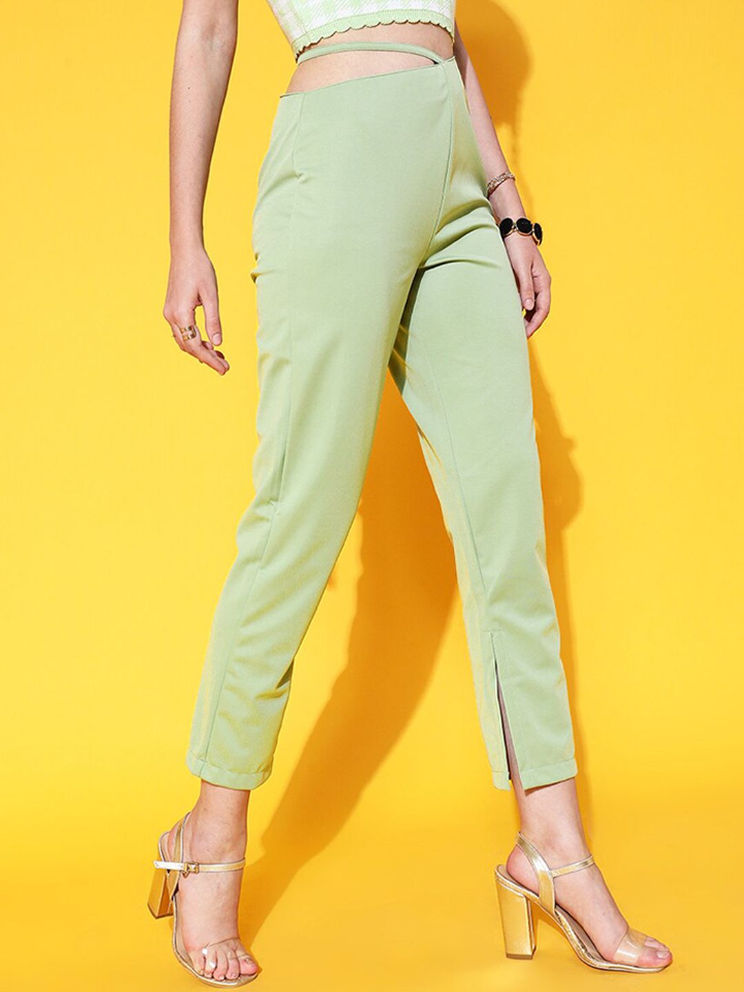 STREET 9 Women Gorgeous Green Solid Trousers