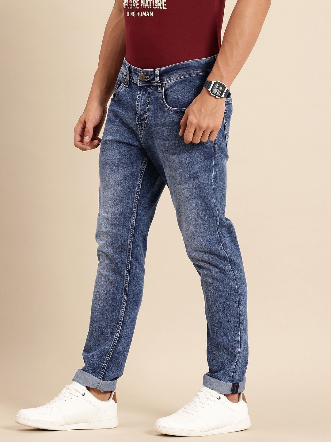 Being Human Men Slim Fit Heavy Fade Stretchable Jeans