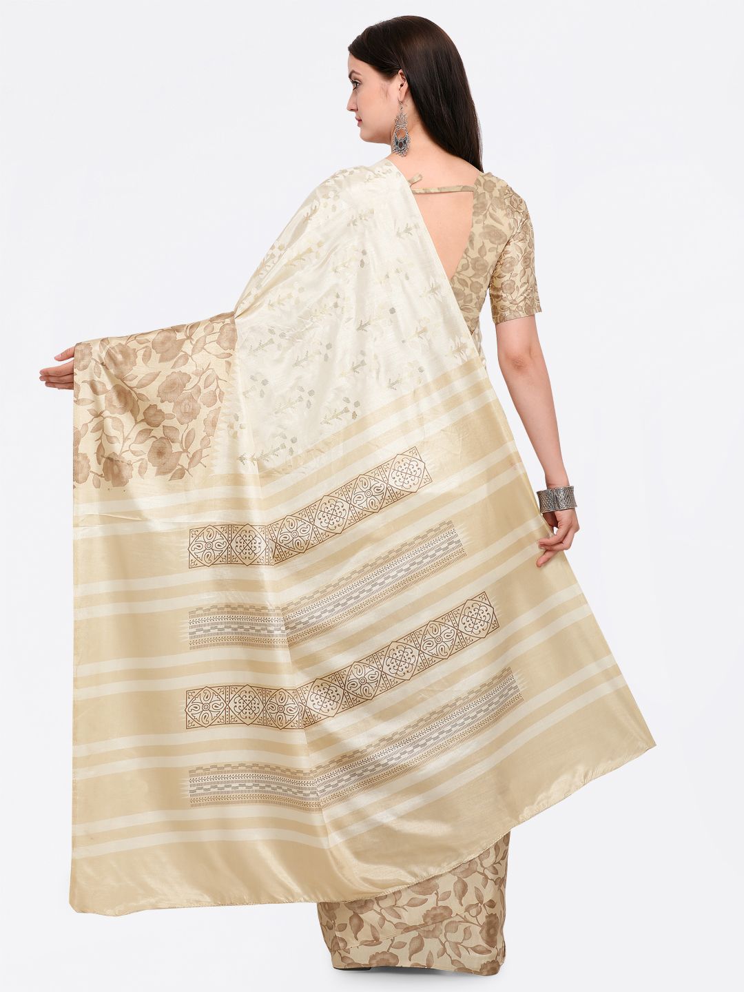 Saree mall Beige & Off-White Silk Blend Printed Saree