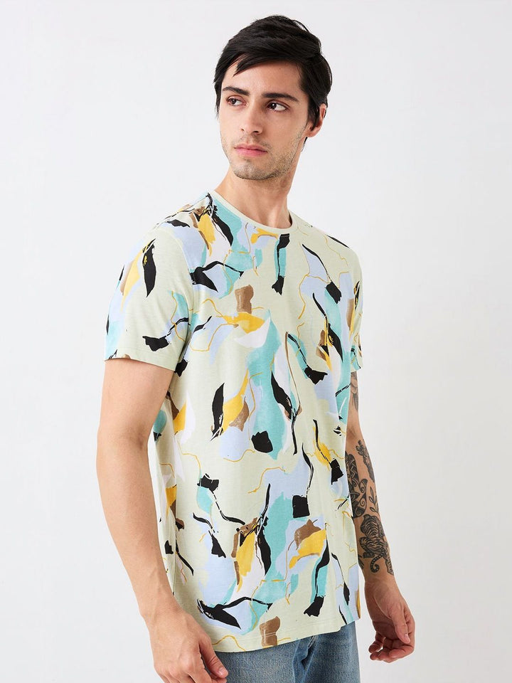 SPYKAR Men Abstract Printed Round Neck Cotton Slim Fit T-shirt