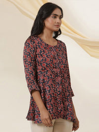 W Floral Printed Round Neck A-Line Top