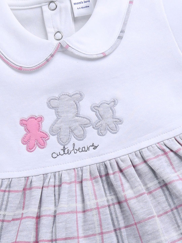 Moms Love Infant Girls Pure Cotton Checked Dress with Trousers