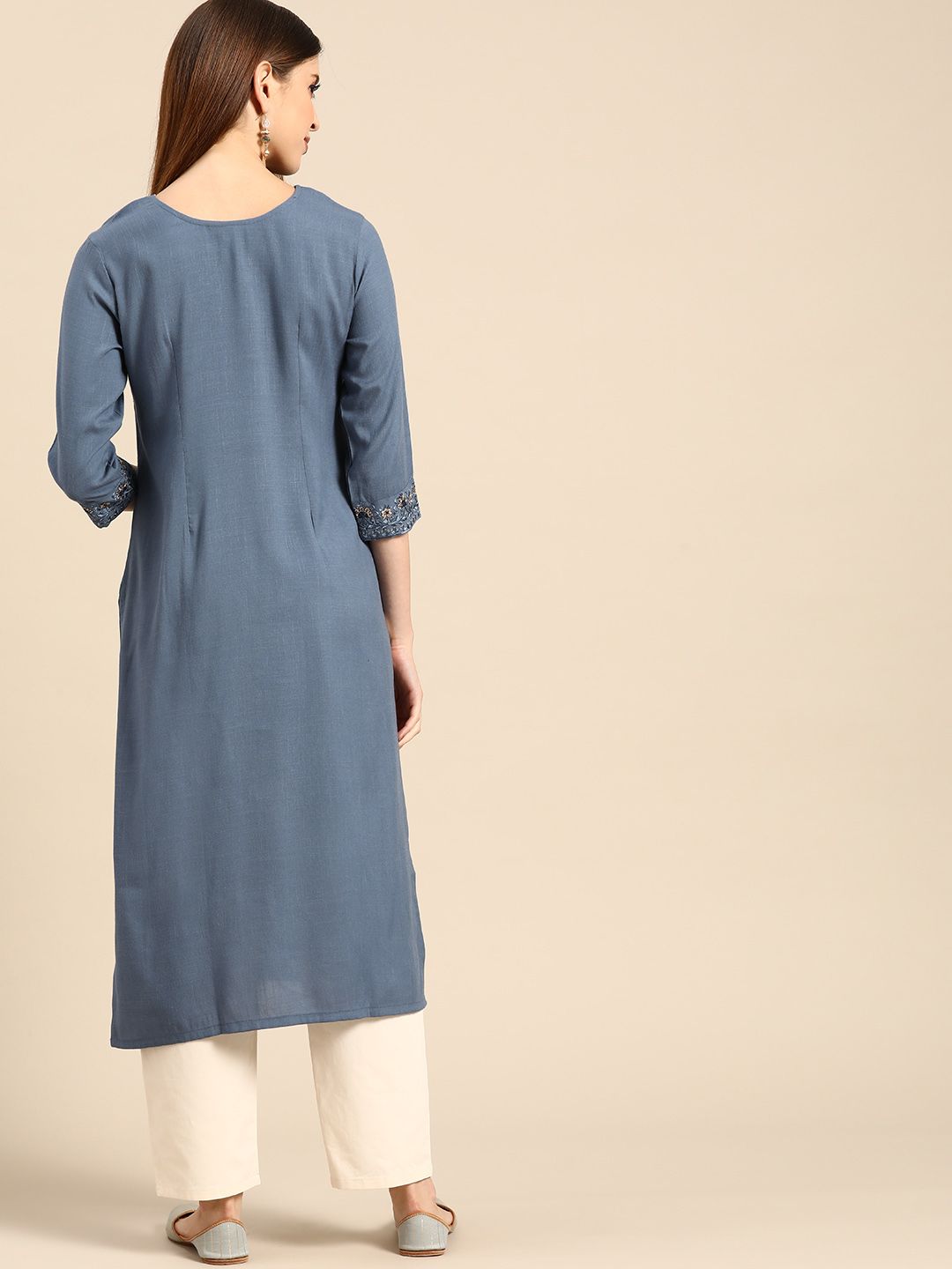 Anouk Women Blue Ethnic Motifs Yoke Design Kurta