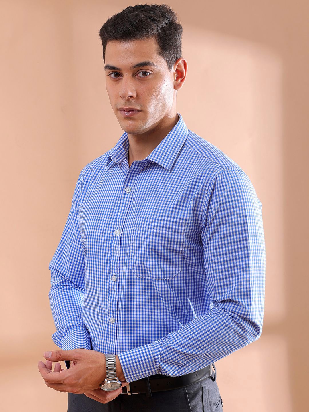 The Indian Garage Co. X Luxe Men Slim Fit Micro Checks  Formal Shirt