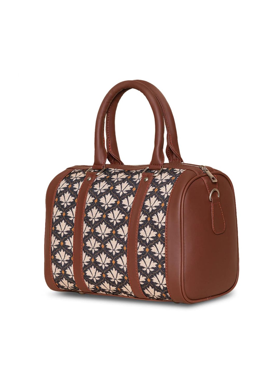 ZOUK Black & White Floral Printed Oversized Structured Handheld Bag