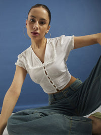 DressBerry Boho Chic Smocked Shirt-Style Crop Top