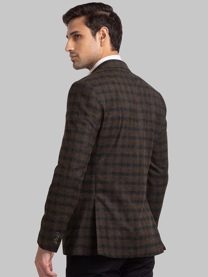 Park Avenue Men Brown Checked Super Slim-Fit Single Breasted Formal Blazers