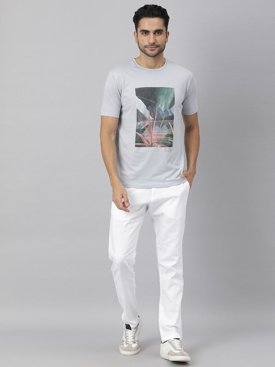 RARE RABBIT Men Mount Printed Pure Cotton Slim Fit T-Shirt