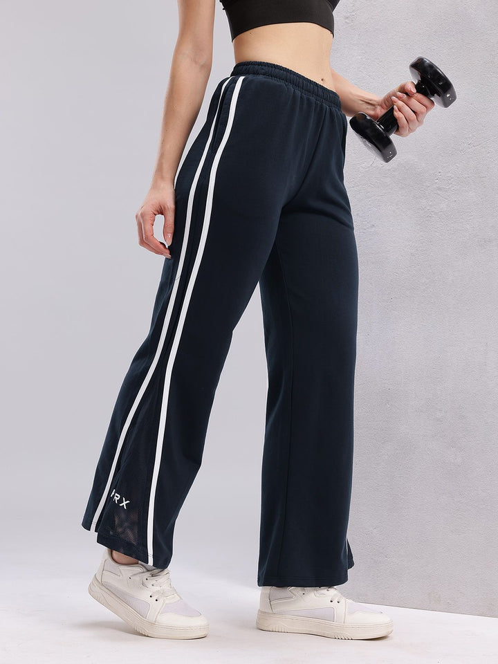 HRX by Hrithik Roshan Women Flared Fit Mesh Inserts Training Track Pants with Side Stripes