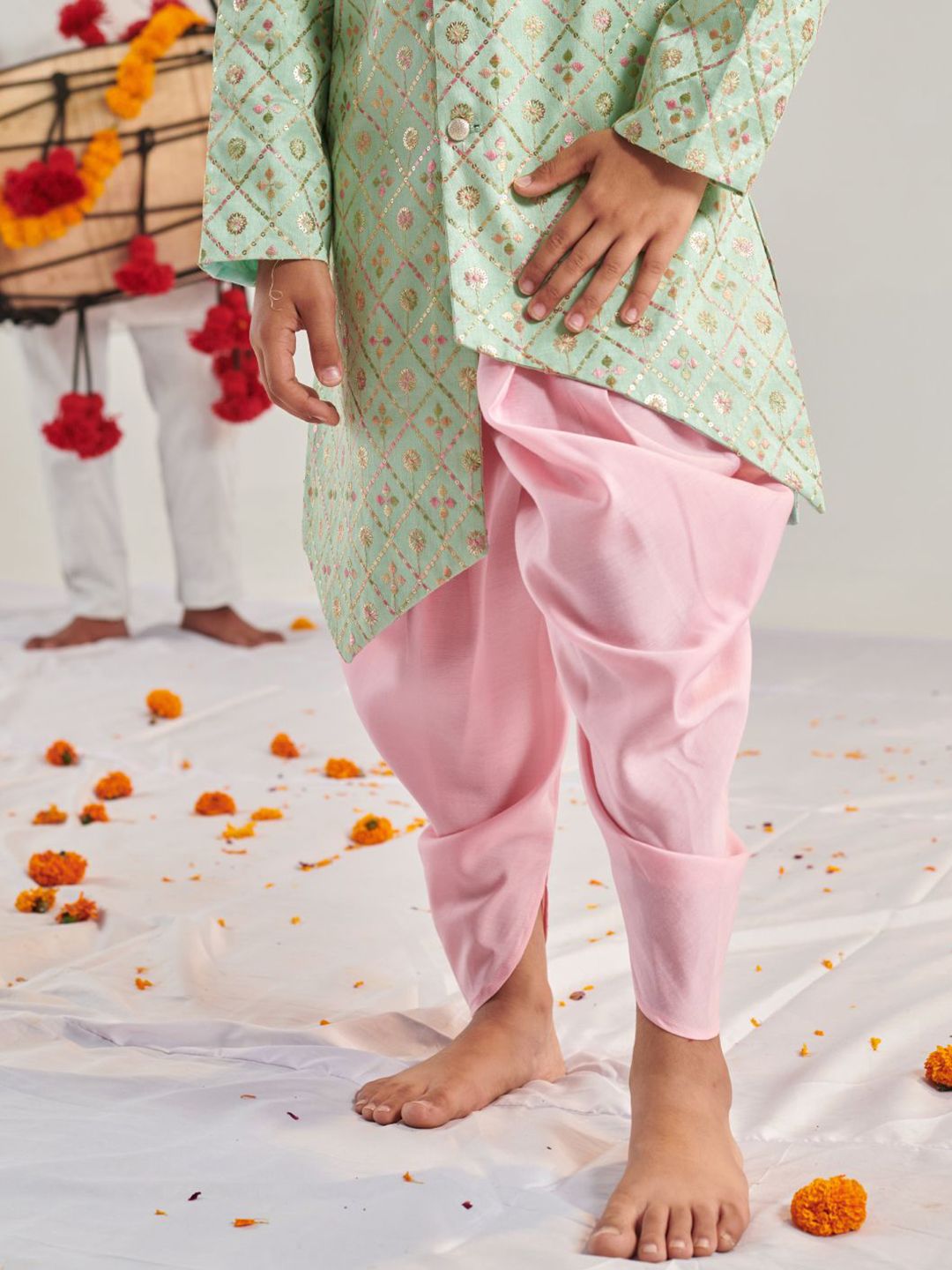 pspeaches Boys Ethnic Motifs Embroidered Regular Thread Work Kurta with Dhoti Pants