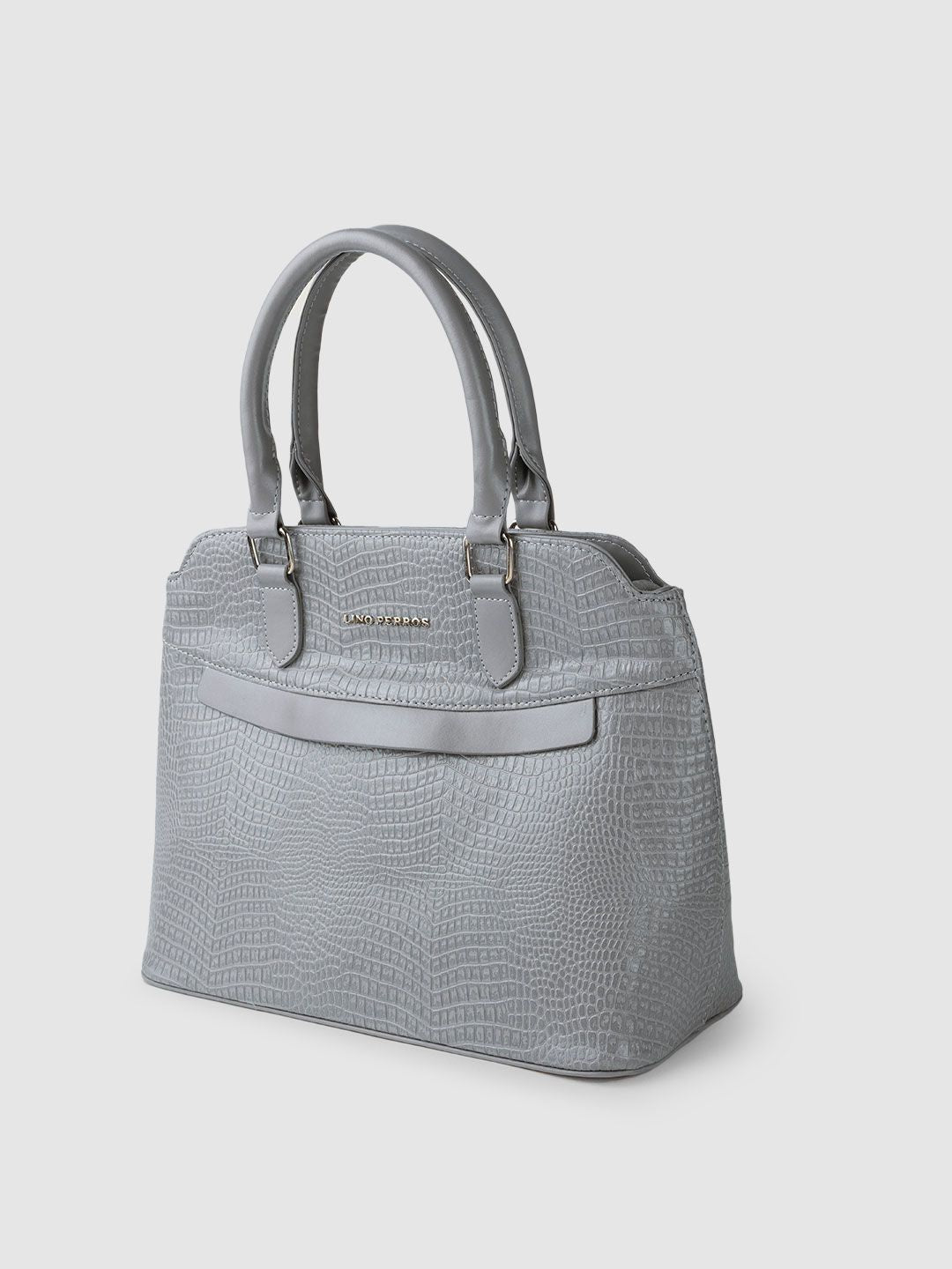 Lino Perros Grey Snakeskin Textured Structured Handheld Bag