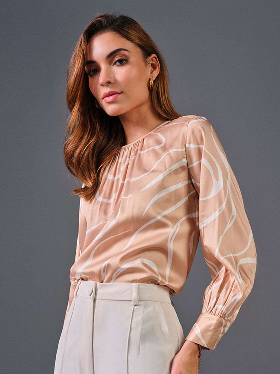 AND Abstract Printed Cuffed Sleeves Top