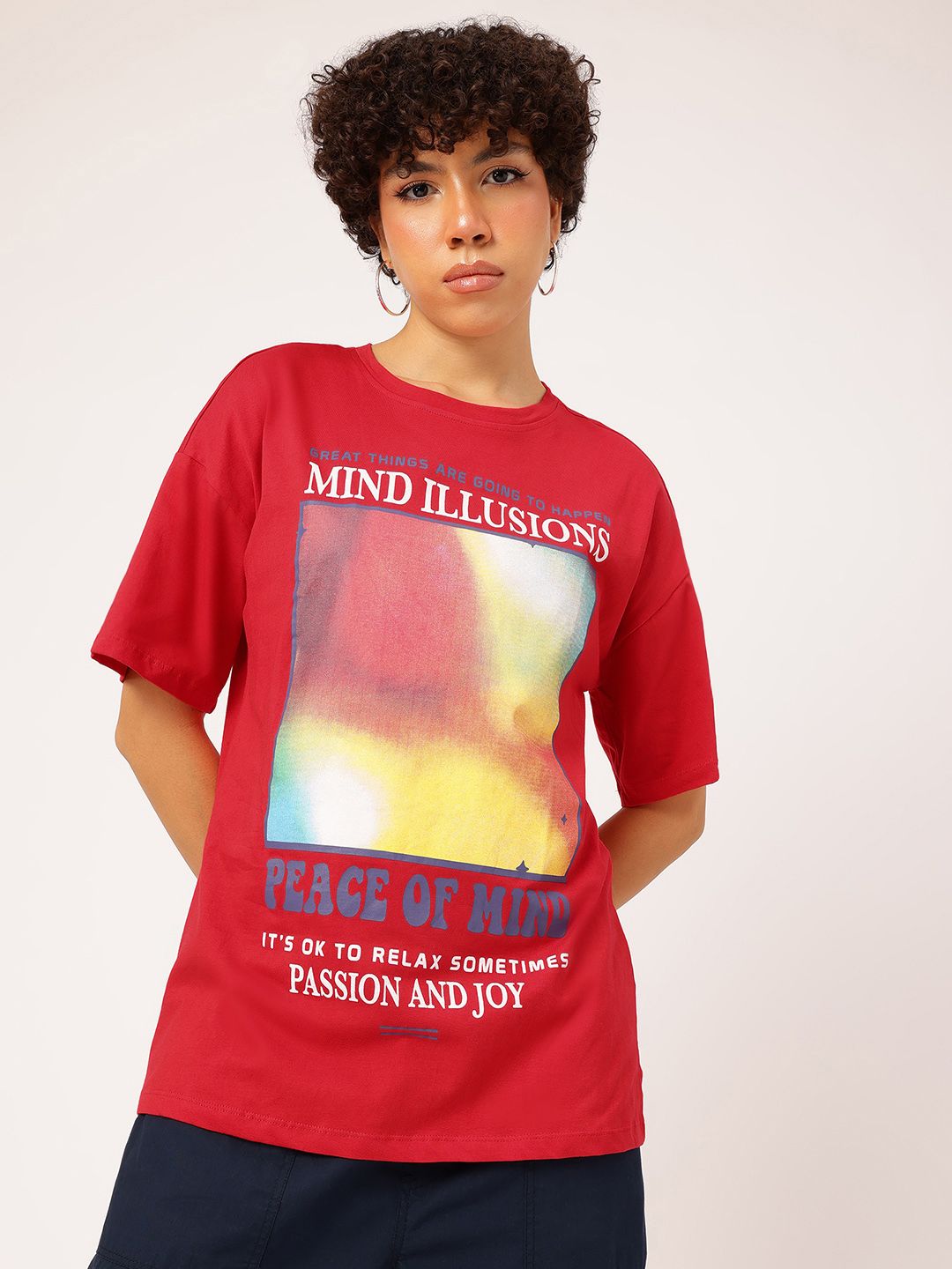 DressBerry Women Printed Drop-Shoulder Sleeves Pure Cotton T-shirt