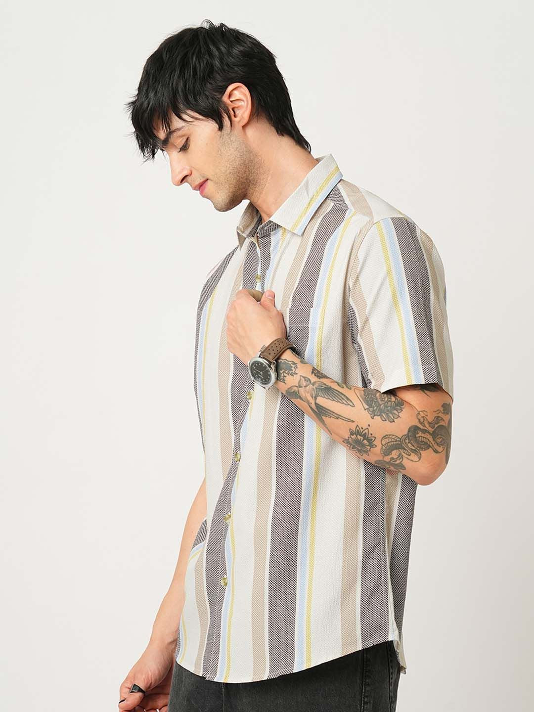 VASTRADO Men Classic Cutaway Collar Multi Striped Slim Fit Casual Shirt