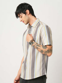 VASTRADO Men Classic Cutaway Collar Multi Striped Slim Fit Casual Shirt