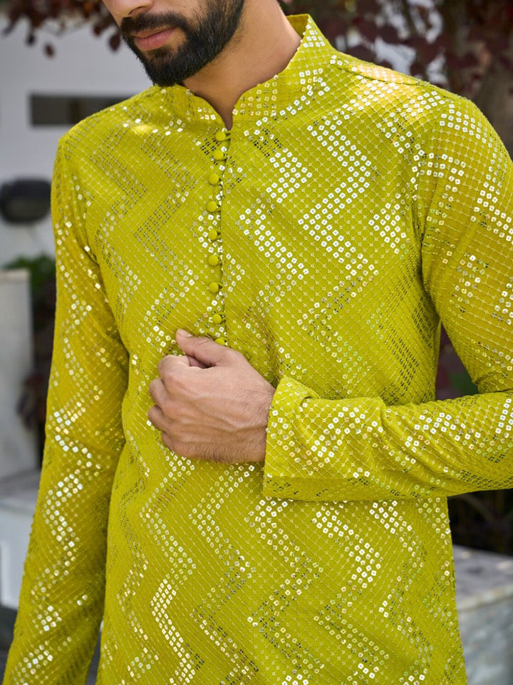 See Designs Geometric Woven Design Mandarin Collar Straight Kurta
