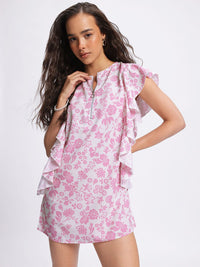 DressBerry Ruffles Glam Floral Print Mini Sheath Dress