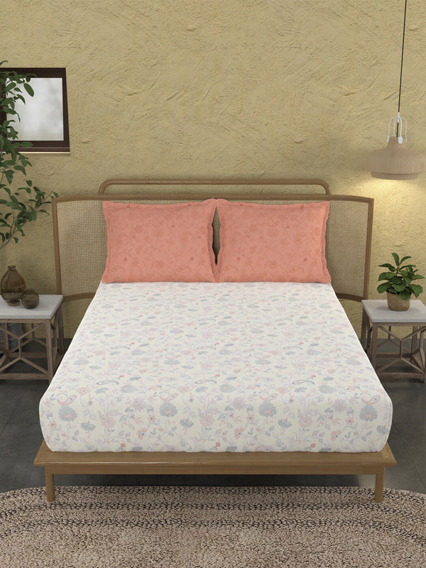 TRIDENT Kantha Peach Sanskriti Flat 144TC King Cotton Bedsheet Set