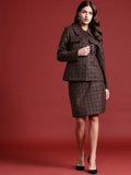 all about you Self Design Checked Blazer with Skirt