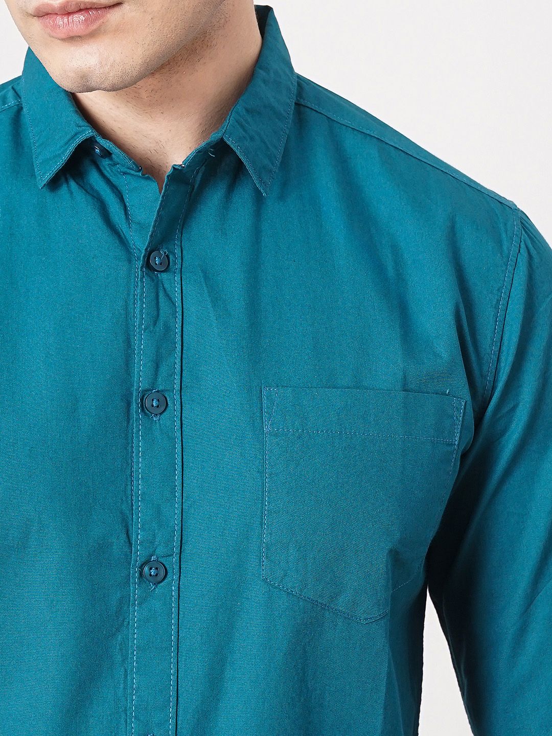 The Indian Garage Co Men Teal Blue Solid Pure Cotton Casual Shirt