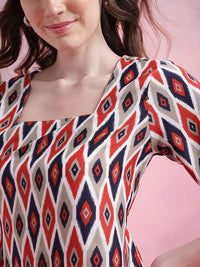 DressBerry Ikat Print Flared Sleeve Top