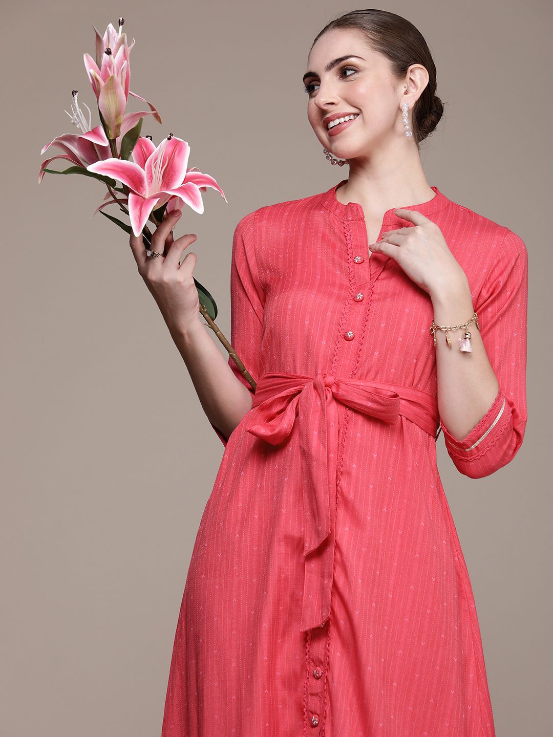 Anouk Women Woven Design Dobby A-Line Kurta
