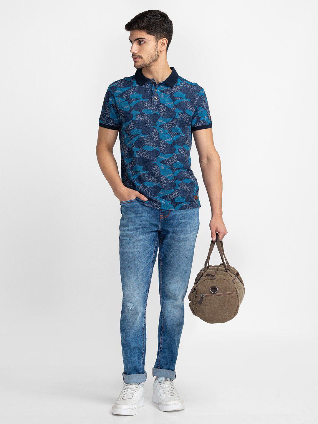 Being Human Floral Printed Polo Collar Cotton T-shirt