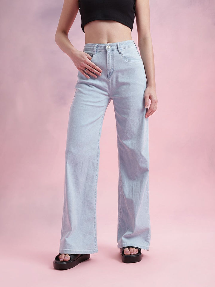 DressBerry Women Mid-Rise Wide Leg Stretchable Jeans