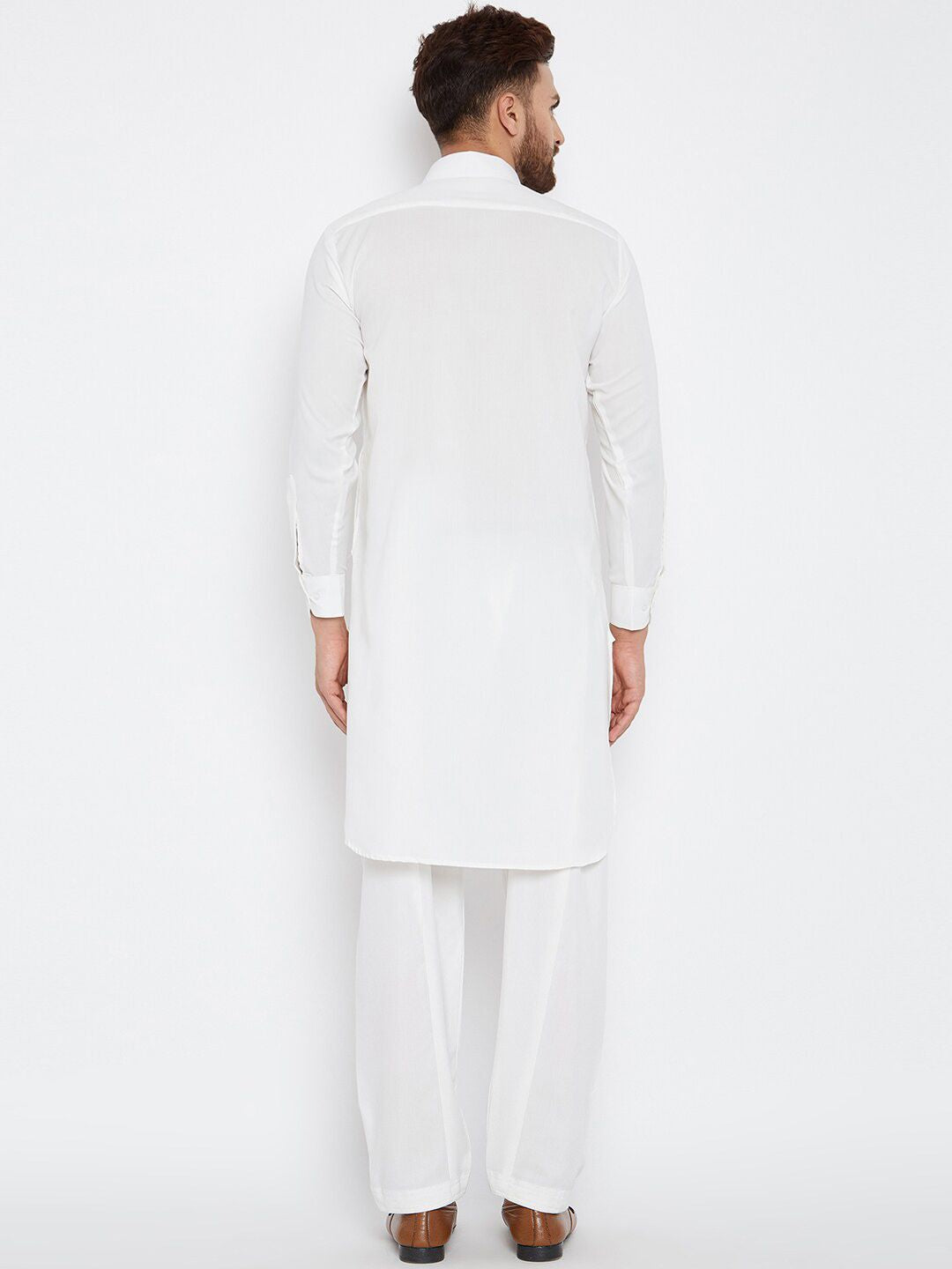 SOJANYA Shirt Collar Curved Hem Pathani Kurta with Salwar