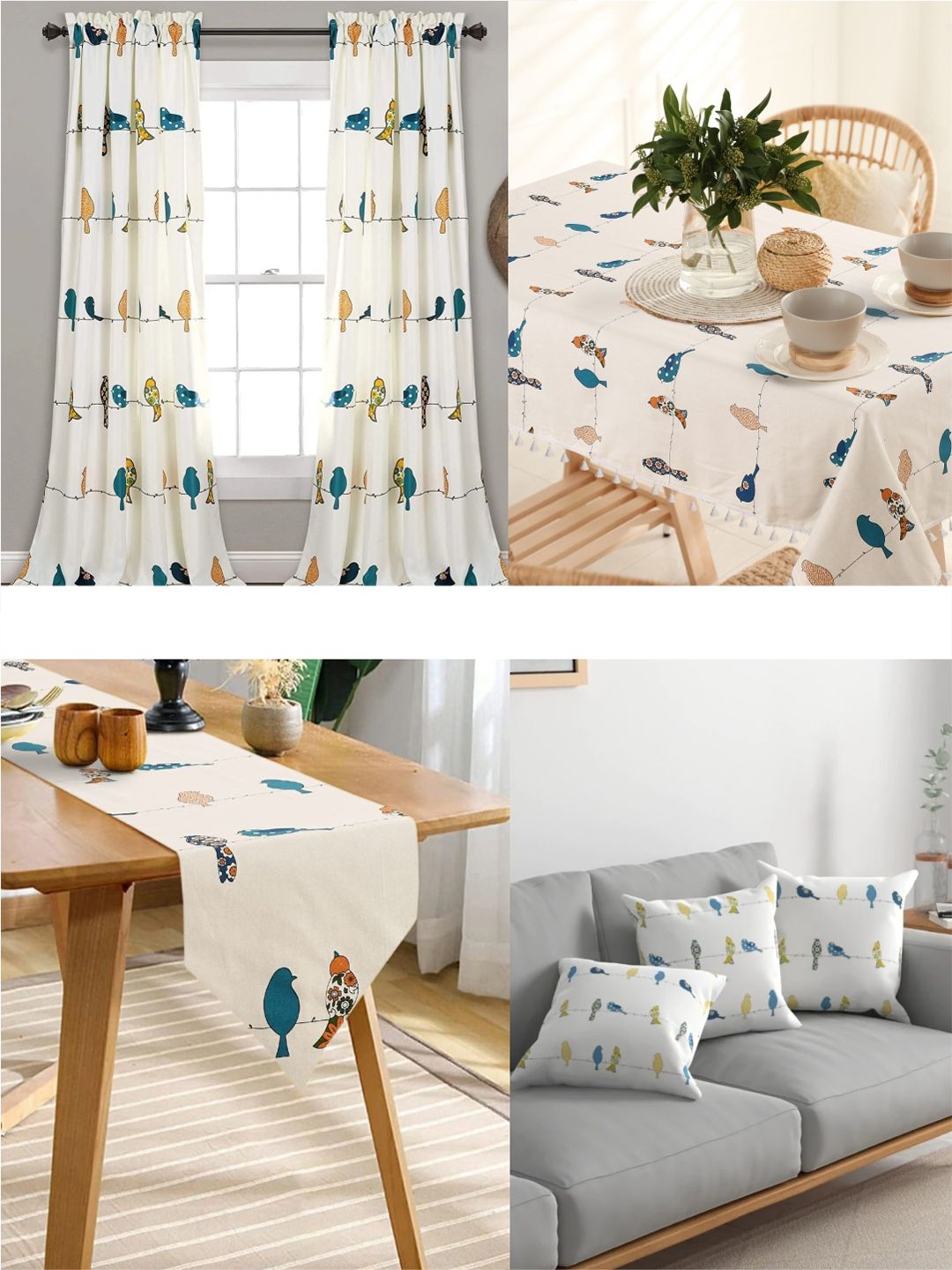 URBAN SPACE Off-White Printed Pure Cotton 4-Seater Table Cover