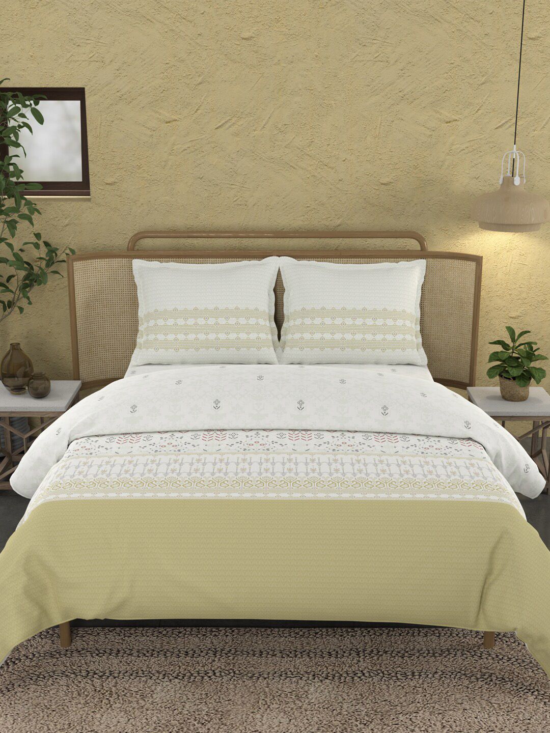 MYTRIDENT Jamdani Green Sanskriti Flat 144TC King Cotton Bedsheet Set
