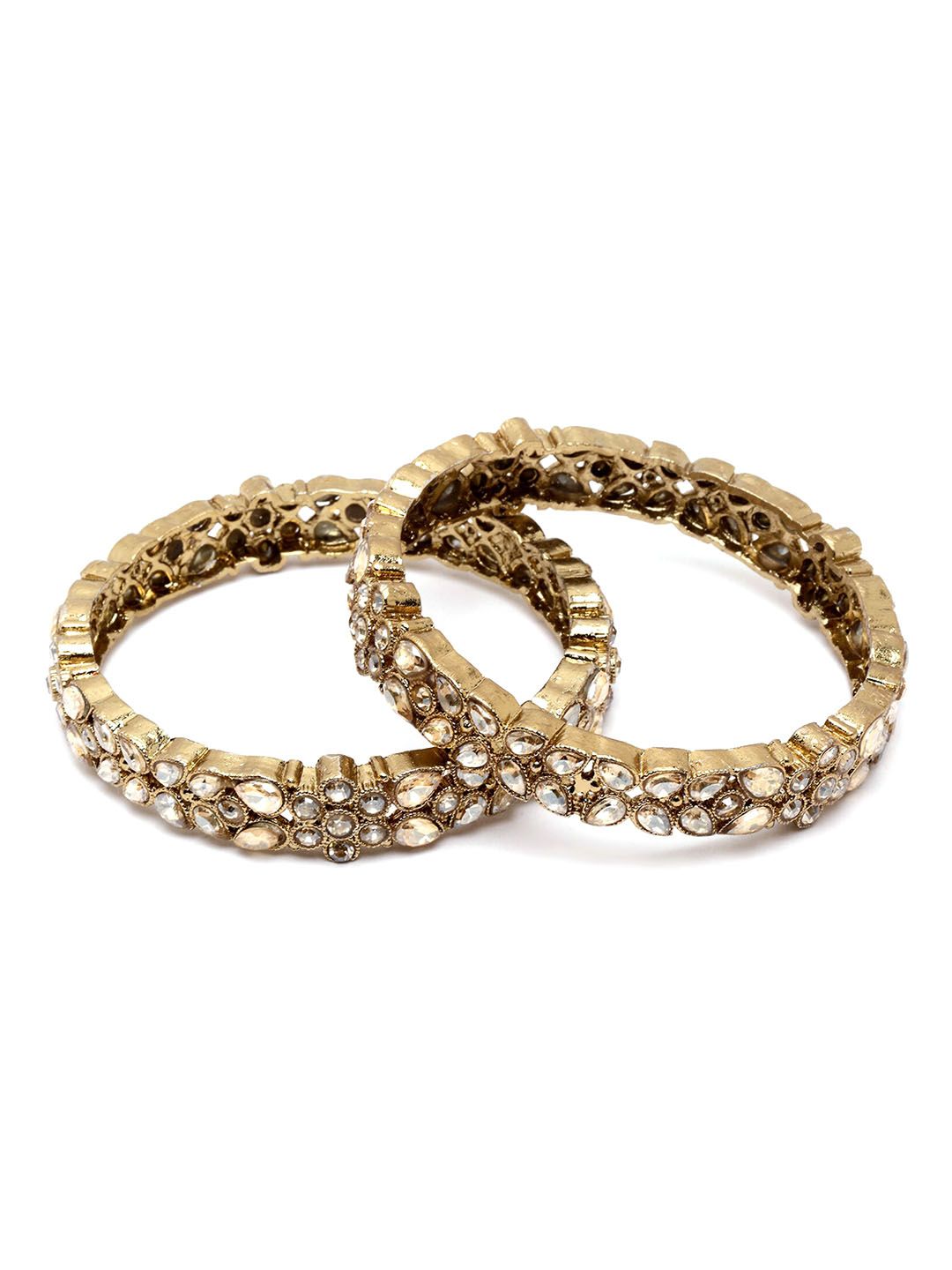 KARATCART Set Of 2 Gold-Plated Kundan-Studded Bangles