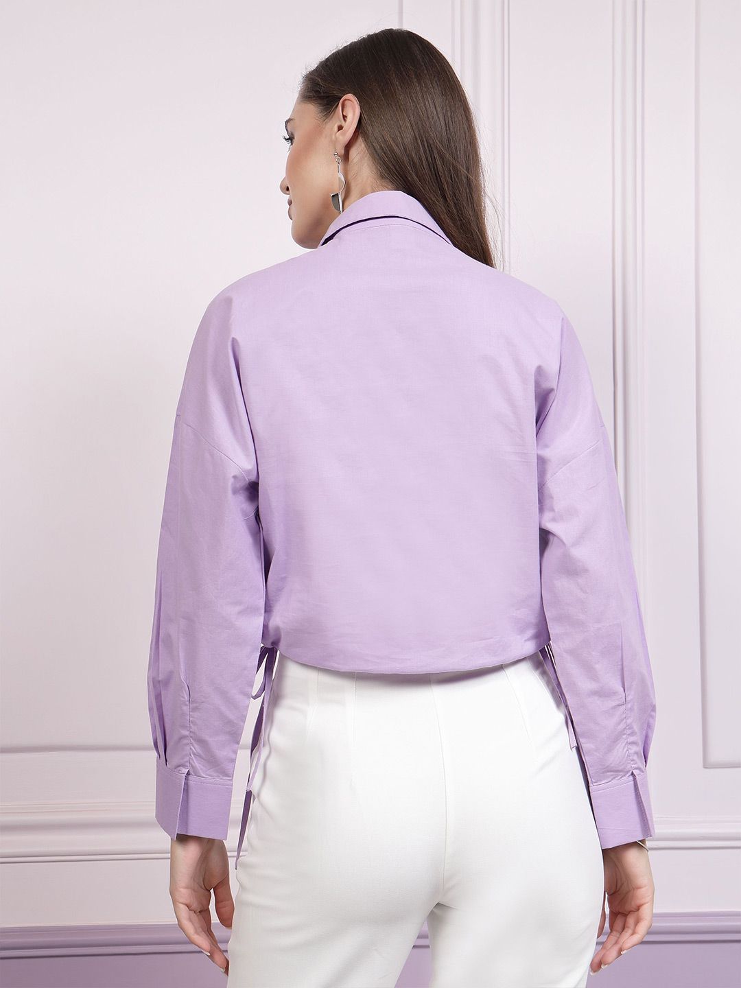 Athena Purple Batwing Sleeves Cotton Shirt Style Crop Top